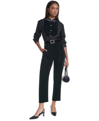 Women's Velvet Long-Sleeve Point-Collar Blouse, KARL LAGERFELD PARIS Women's Velvet Skinny Ankle Pants