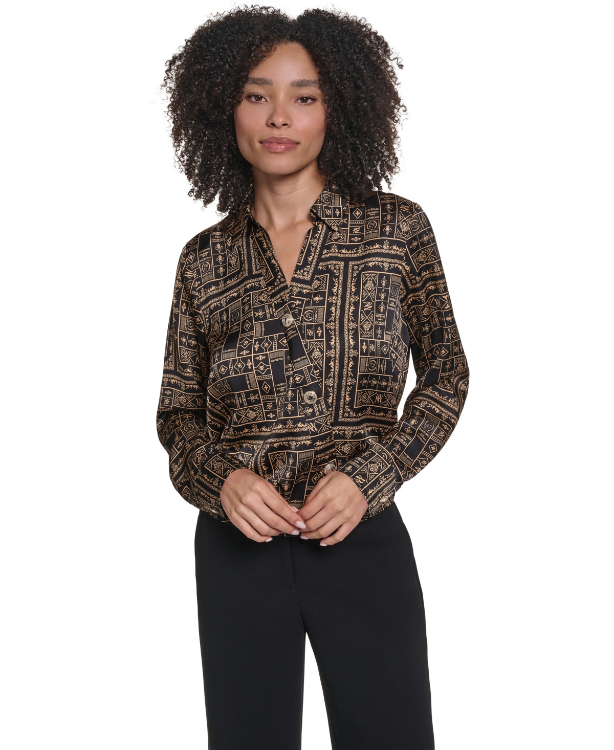 Karl Lagerfeld Paris Women's Long-Sleeve Floral-Print Surplice Blouse
