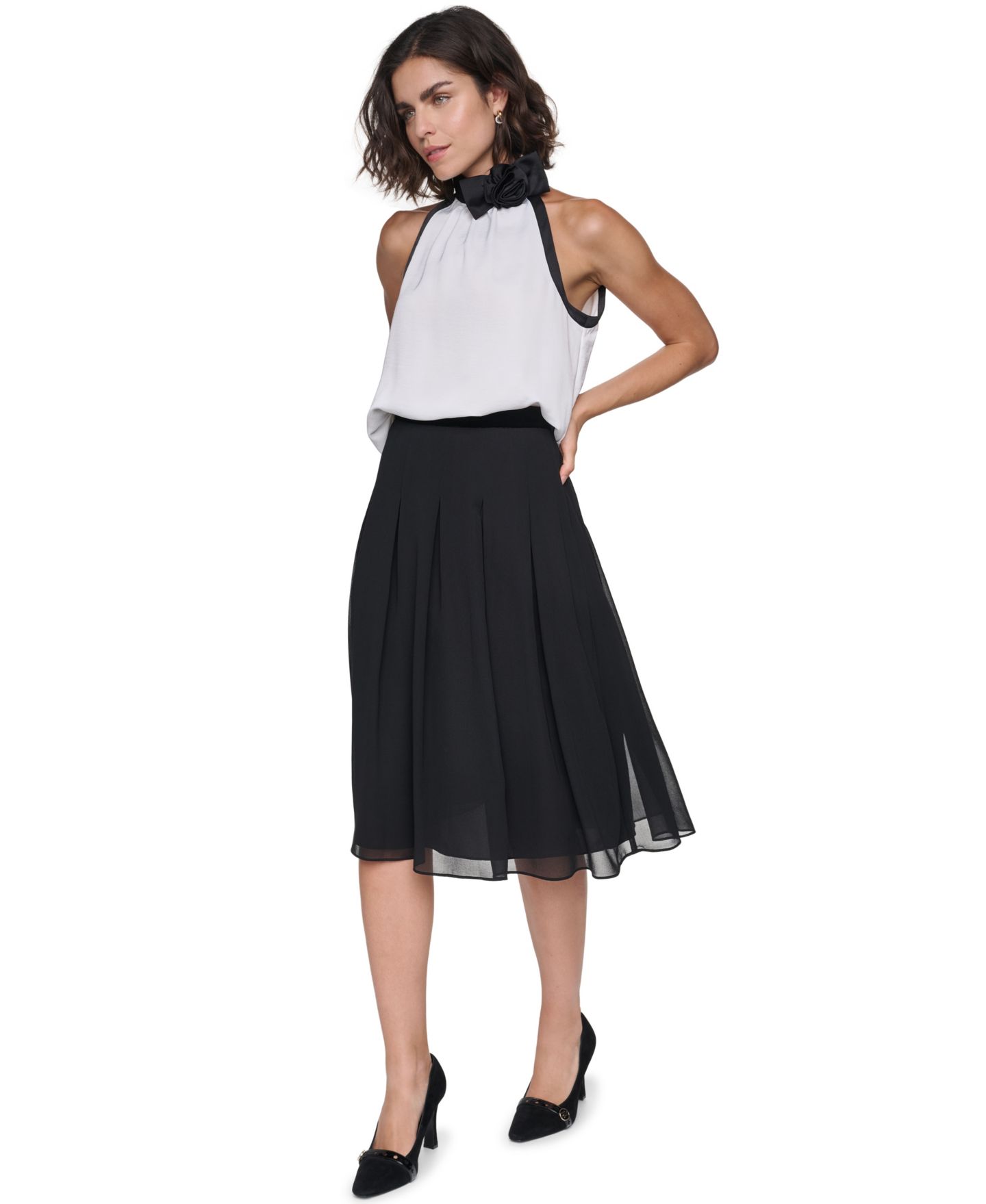 Женская юбка KARL LAGERFELD PARIS Pleated High-Waisted Midi, цвет: Чёрный — фото 2