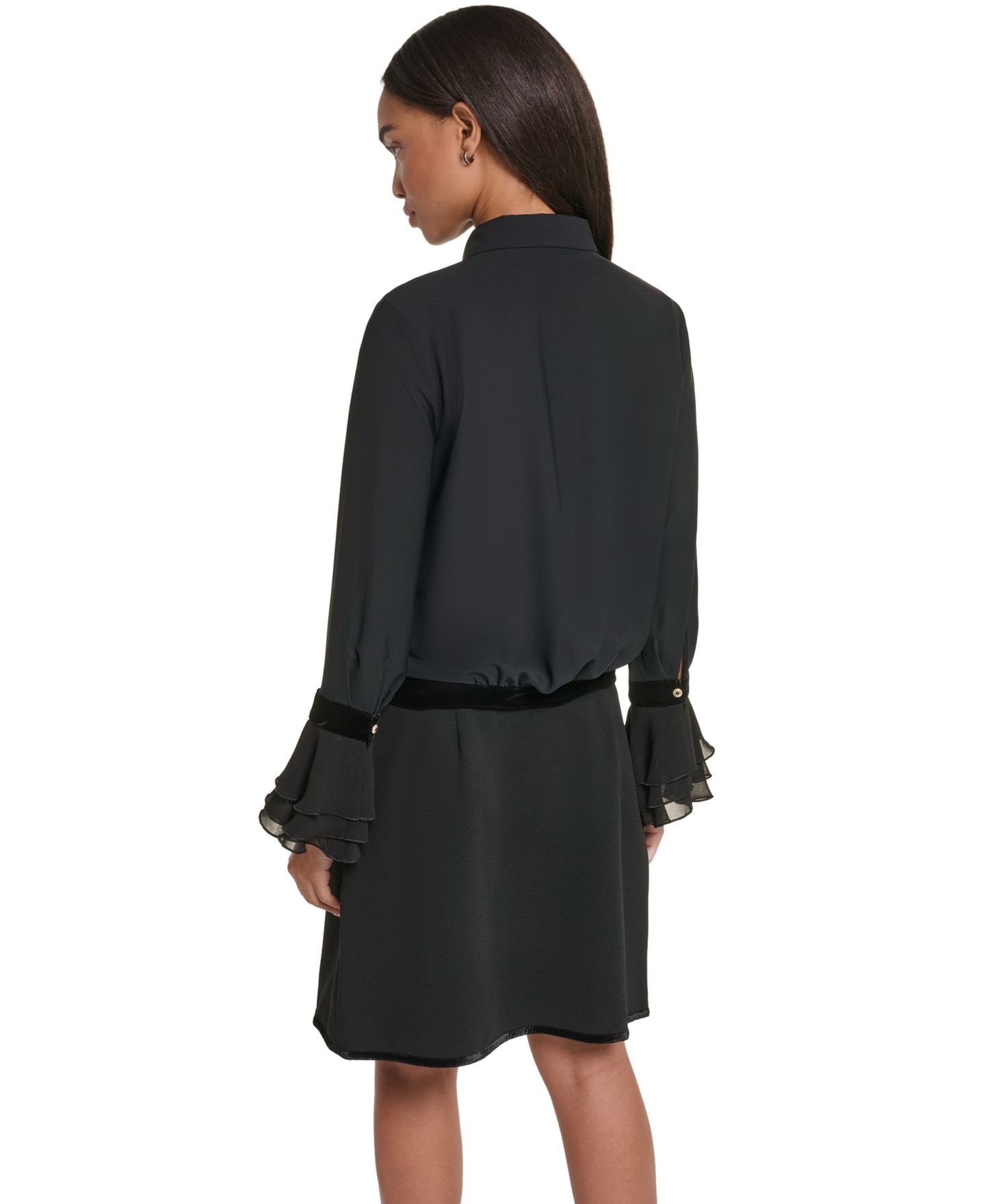 Женская блузка KARL LAGERFELD PARIS Velvet Long-Bell-Sleeve, цвет: Чёрный — фото 4