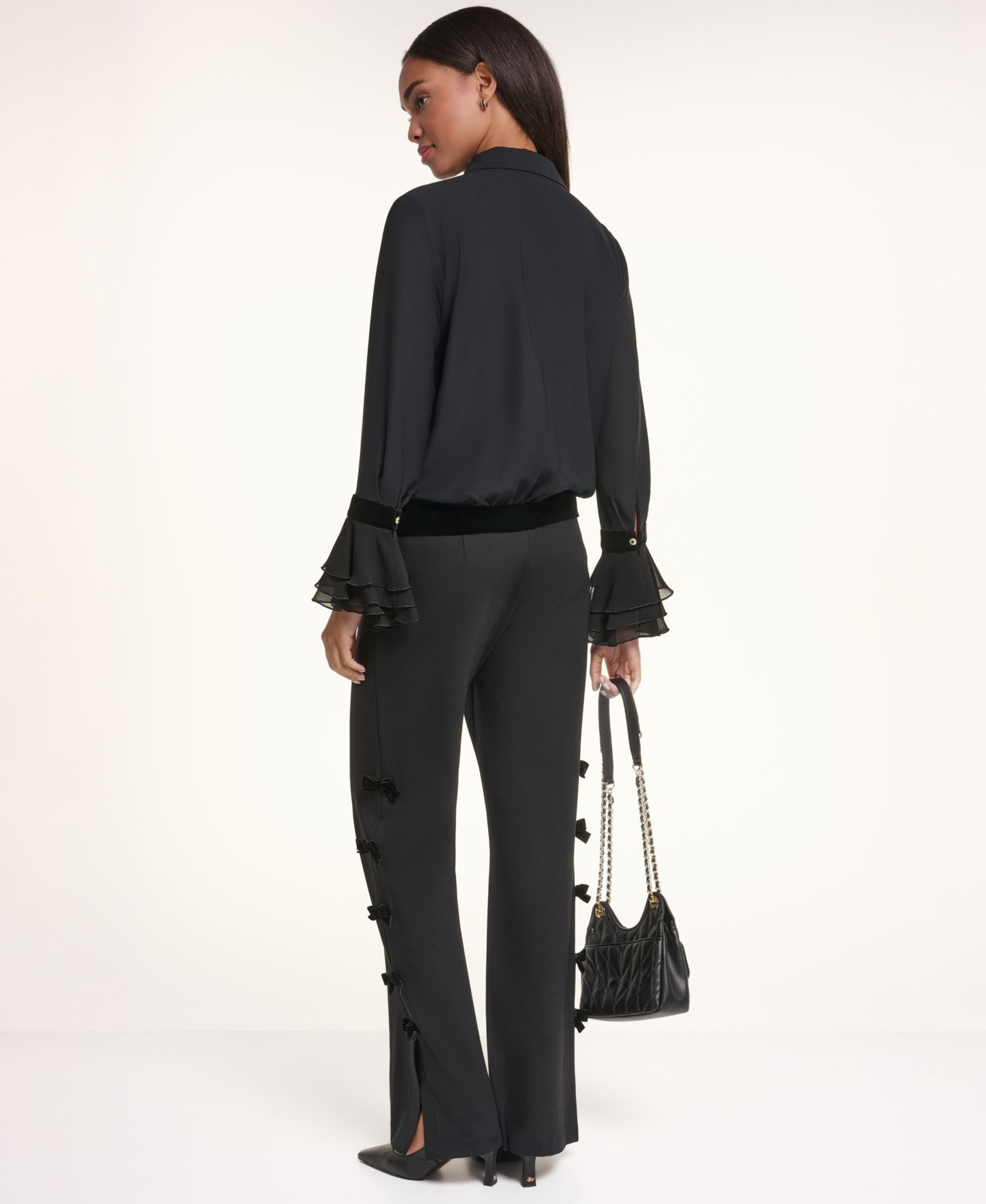 Женская блузка KARL LAGERFELD PARIS Velvet Long-Bell-Sleeve, цвет: Чёрный — фото 10
