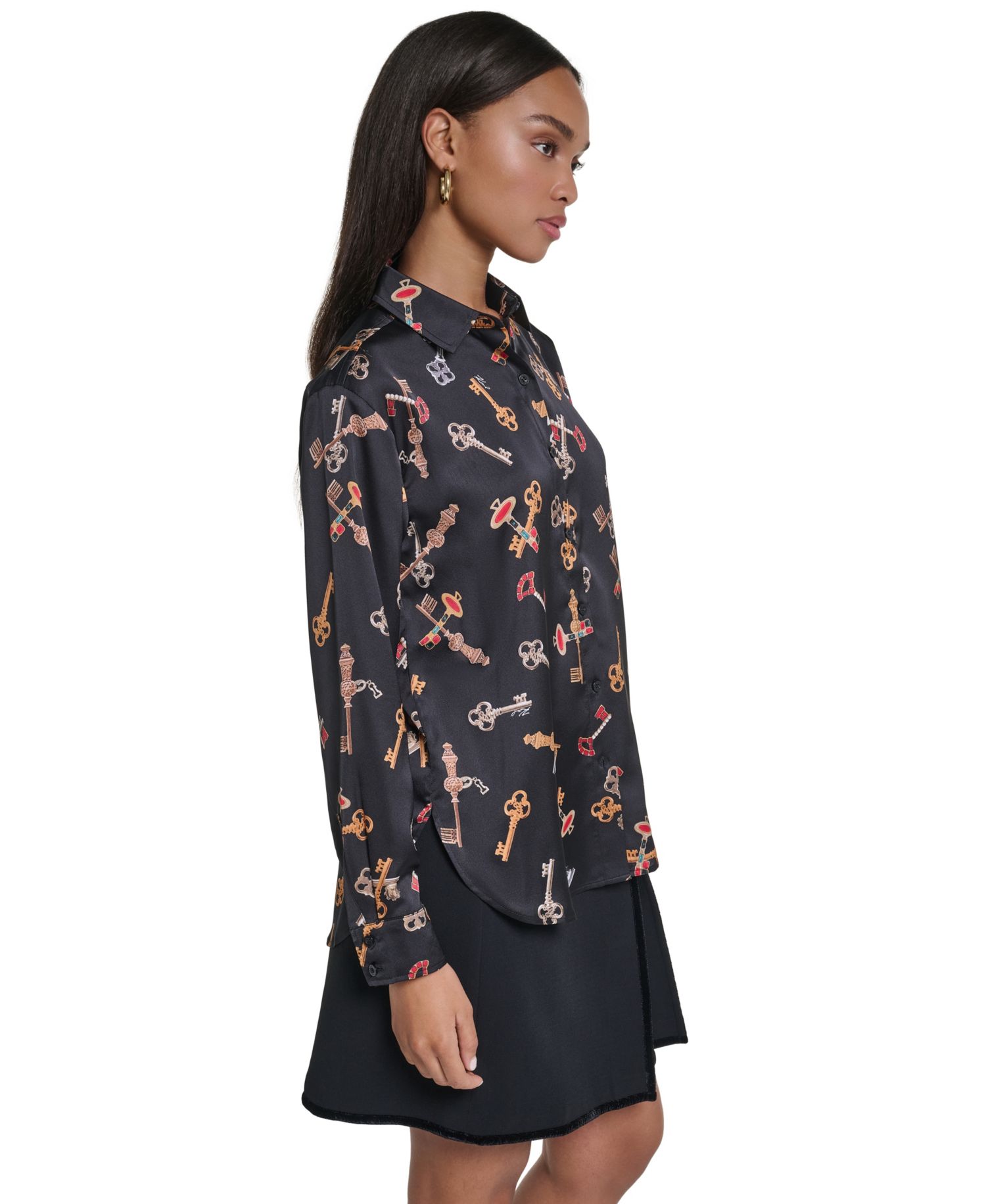 Women's Button Front Long Sleeve Satin Blouse