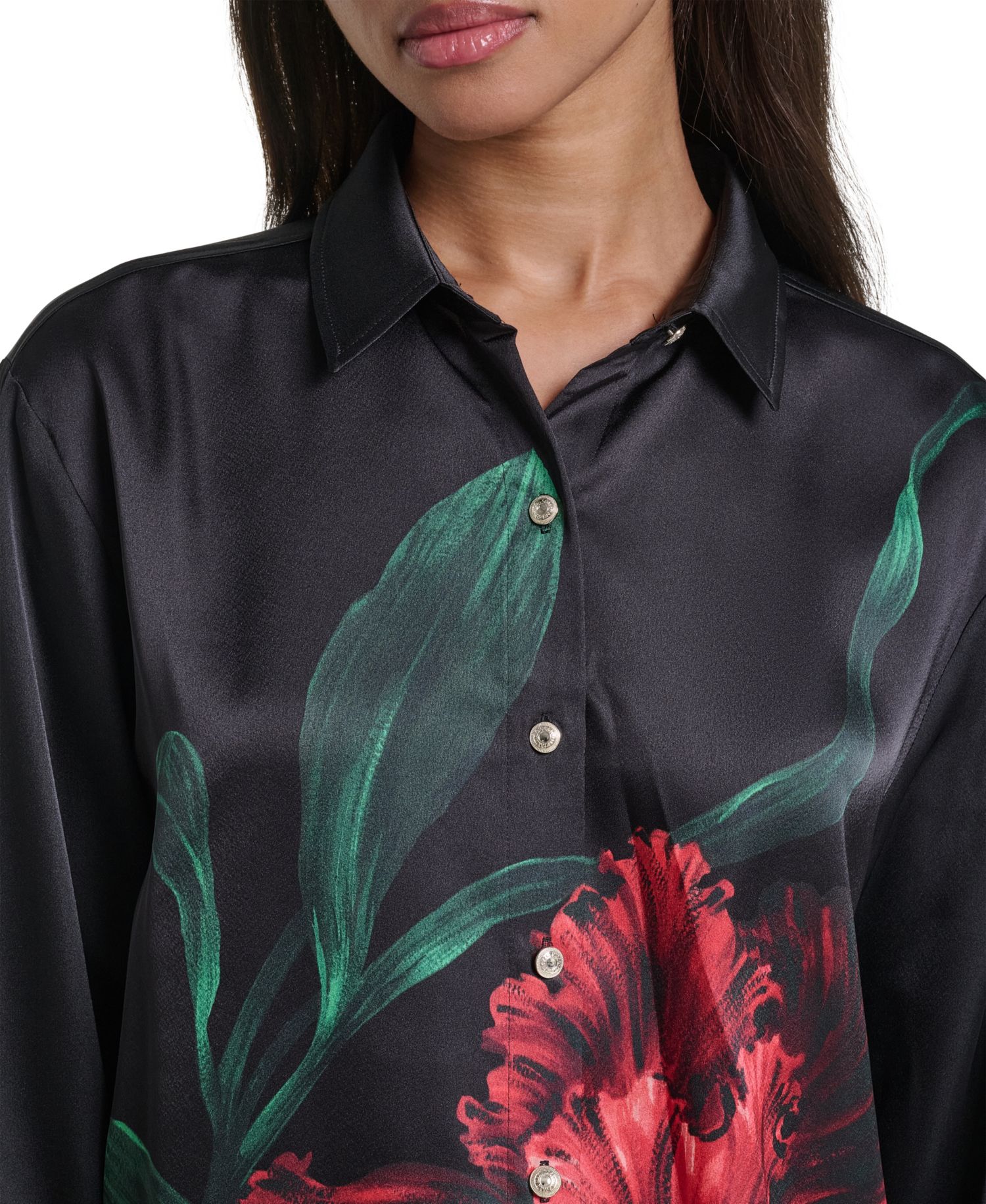 Women's Long-Sleeve Floral-Print Satin Blouse