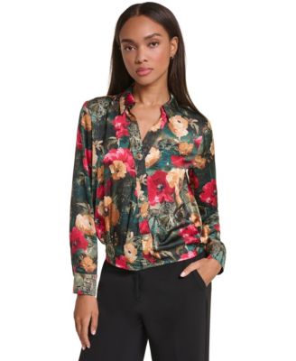 Women's Long-Sleeve Floral-Print Surplice Blouse