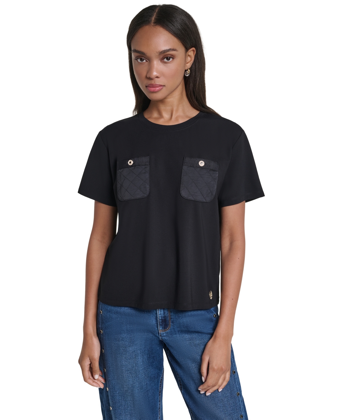 Karl Lagerfeld Paris Women's Front Pocket Crewneck Short-Sleeve T-Shirt