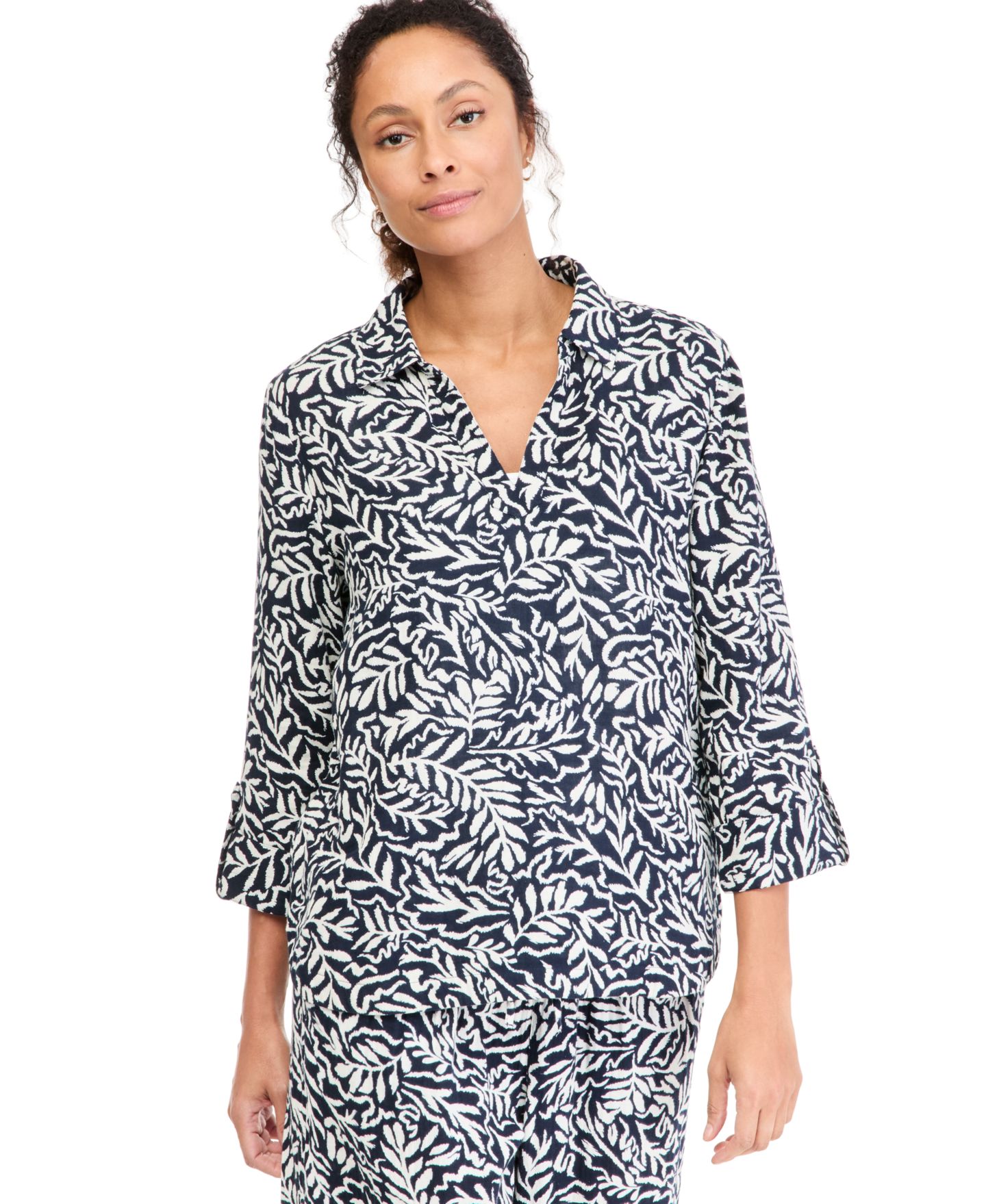 Женская блузка Style & Co Printed Cotton Gauze 3/4-Sleeve Popover, цвет: Синий — фото 1