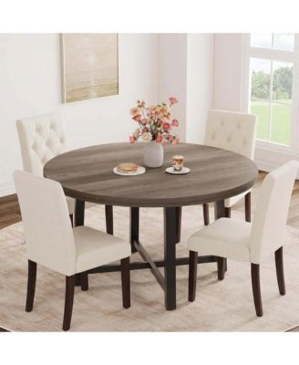 Farmhouse 5-Piece 47-Inches Round Dining Set with Padded Seats Dining Table Set