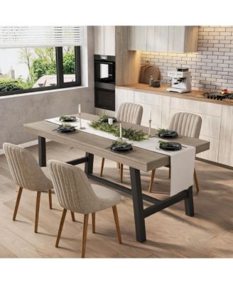 5-Piece 63-Inches Rectangular Dining Set with Linen Seats Dining Table Set