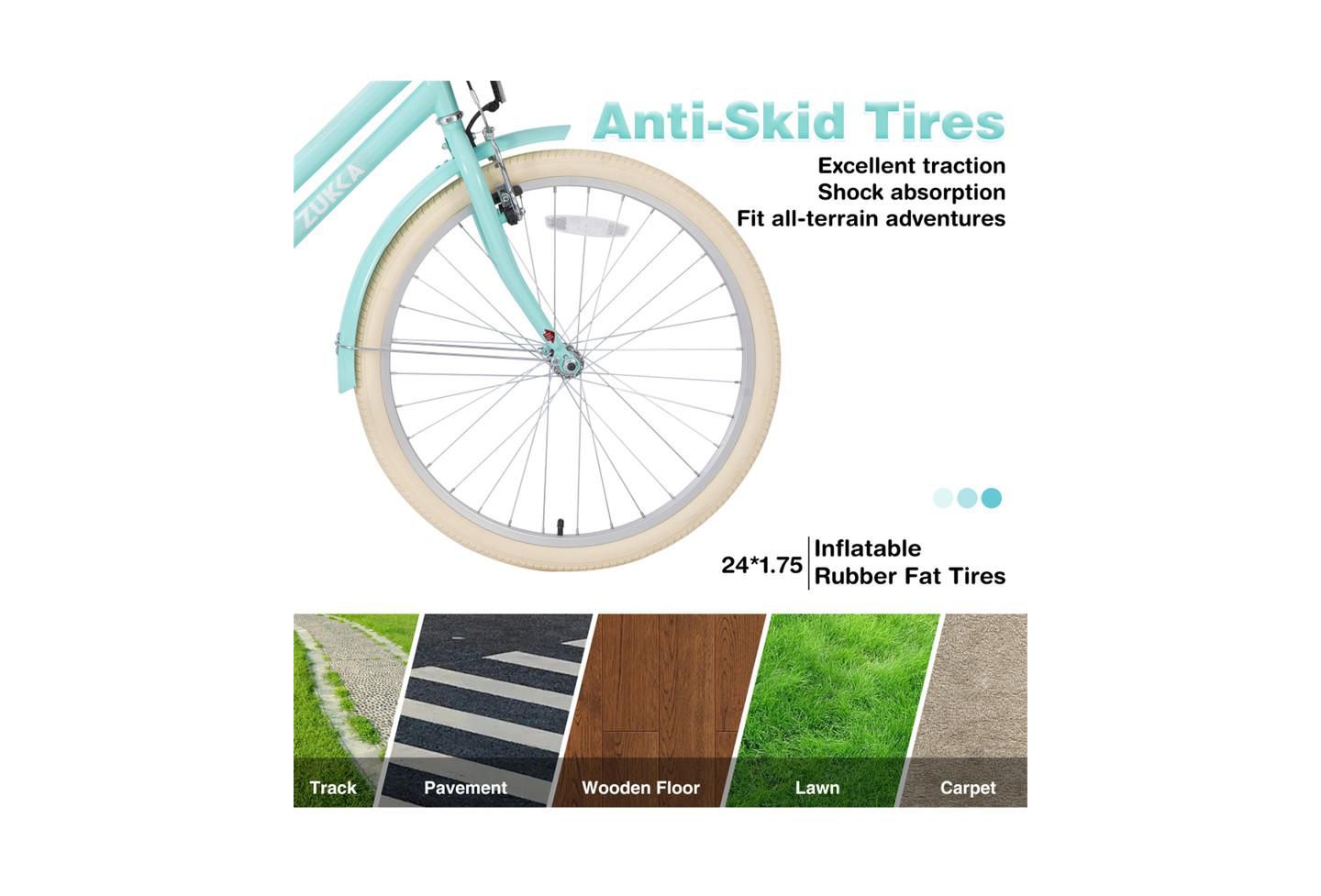 Детская игрушка YOBTOP 24-Inch Single-Speed Girls Bike with Front Basket and Rear Rack, Ages 14 & Up, цвет: Мятный зелёный — фото 5