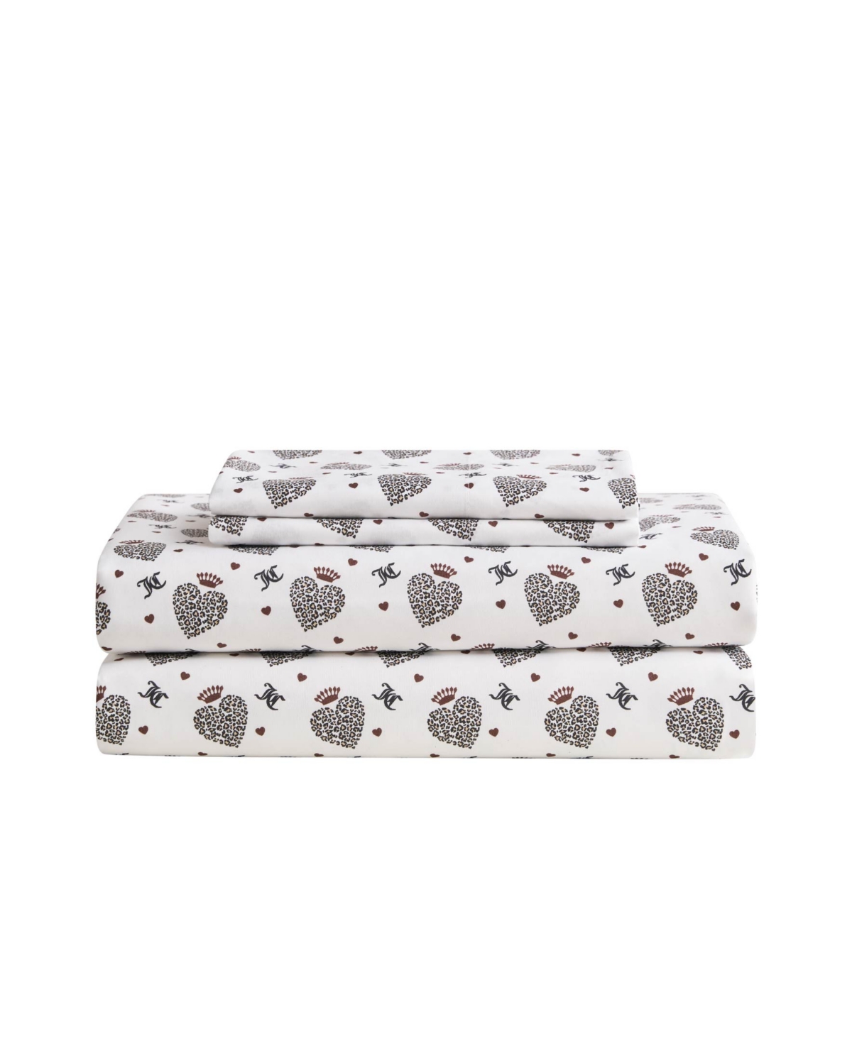 Juicy Couture Ultra-Soft Microfiber 4-Piece Sheet Set with Extra Pillowcases, Twin - Leopard Hearts White