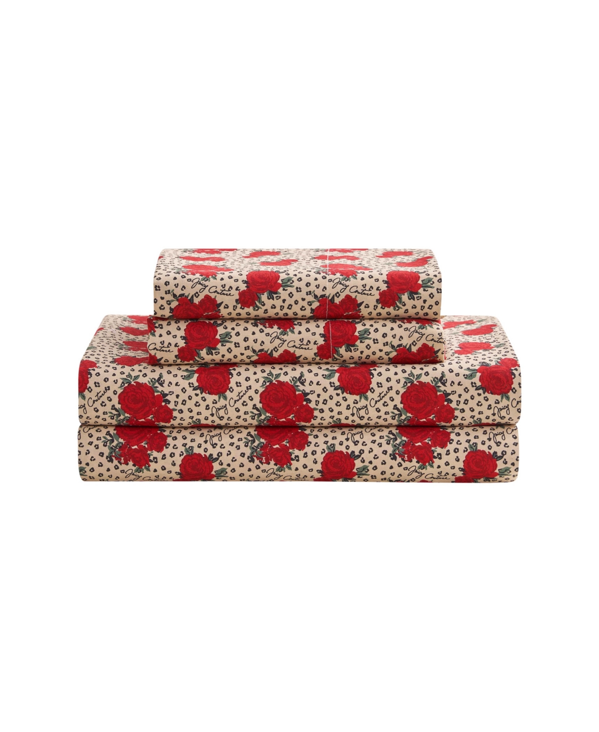 Juicy Couture Printed Microfiber 4-Piece Sheet Set, Full - Rose Leopard