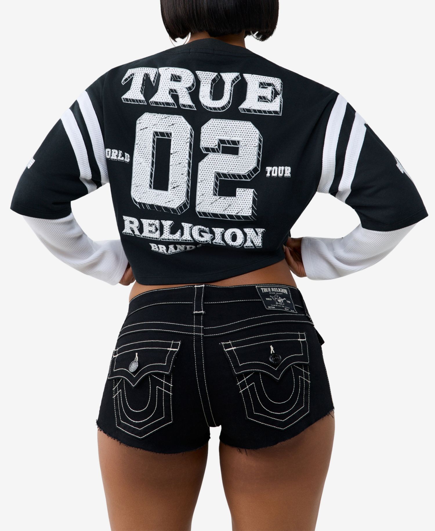 Women's Crystal Sporty Graphic Cropped Long-Sleeve T-Shirt