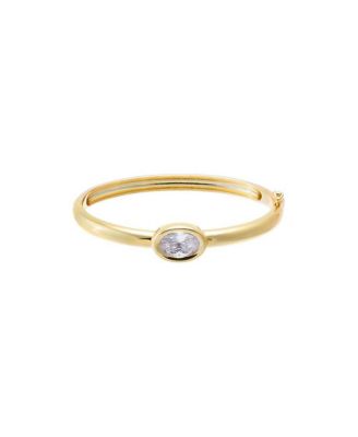 Oval CZ 14K Gold Plated Wide Bezel Bangle Bracelet