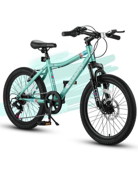 Детская игрушка YOBTOP 20" Carbon Steel 7-Speed Front-Suspension Mountain Bike, 200 lbs, 6–12 лет, цвет: Состаренный зелёный