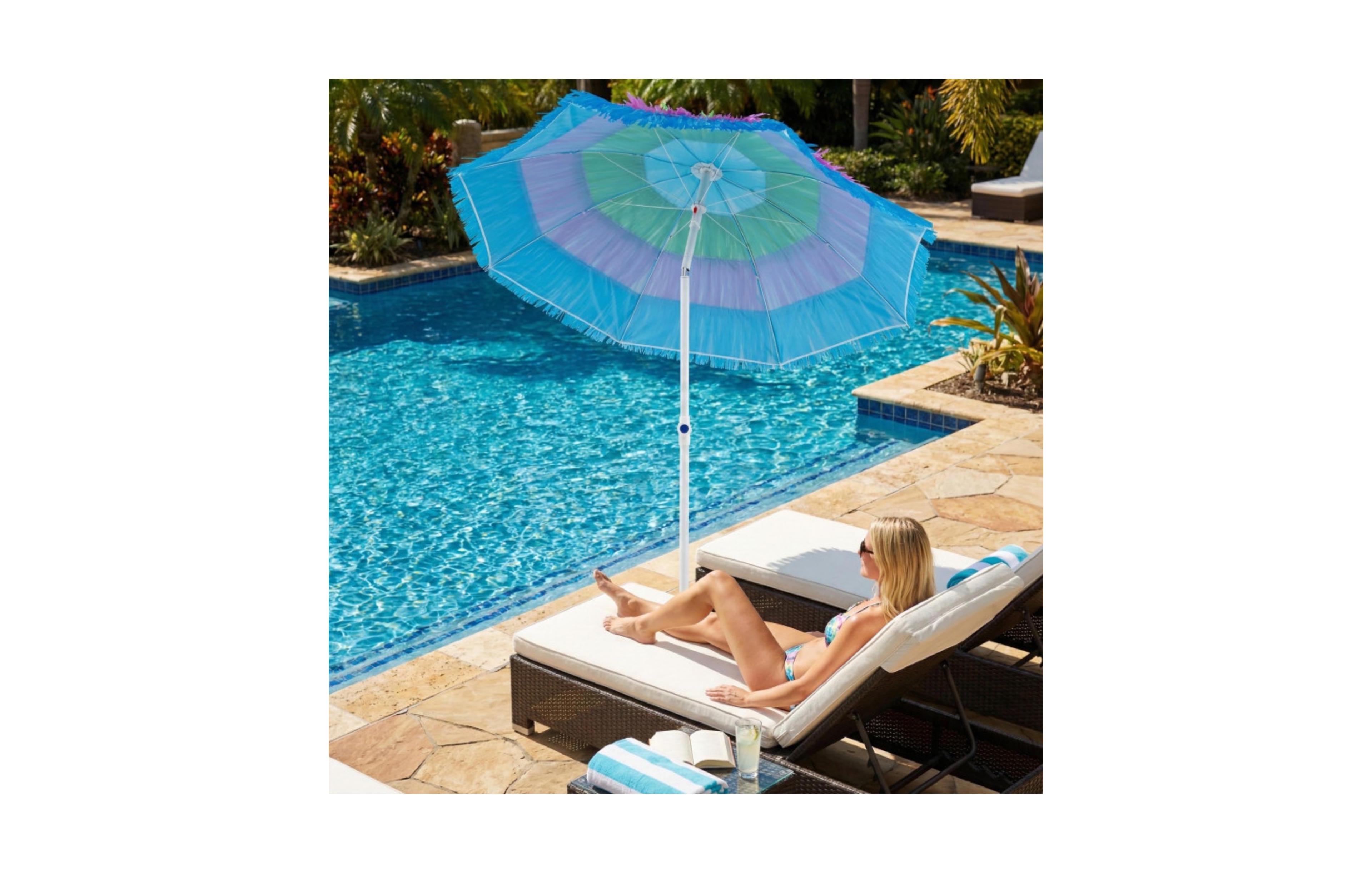 Clihome Tiki Thatched Patio Beach Umbrella with Push Button Tilt Carrying Bag