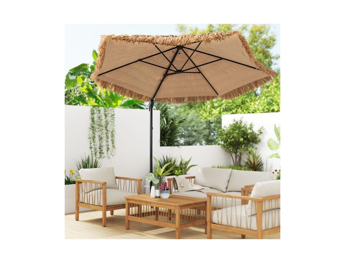 Clihome Cantilever Tiki Patio Umbrella Hawaiian Style Offset Hanging Umbrella