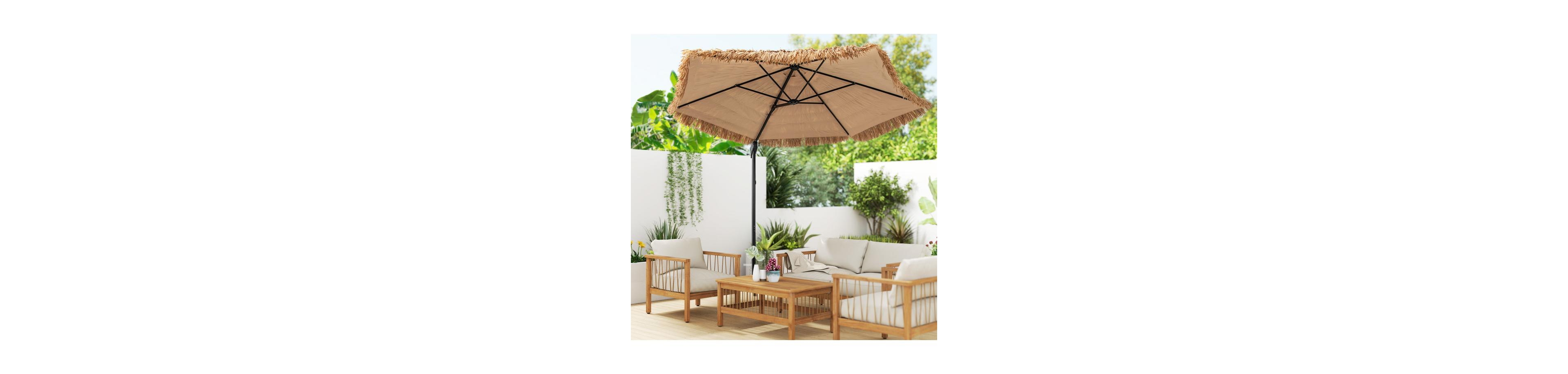 Clihome Cantilever Tiki Patio Umbrella Hawaiian Style Offset Hanging Umbrella