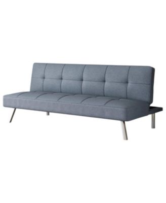 Modern Futon Sofa Bed with Fabric Upholstery and Chrome Metal Legs