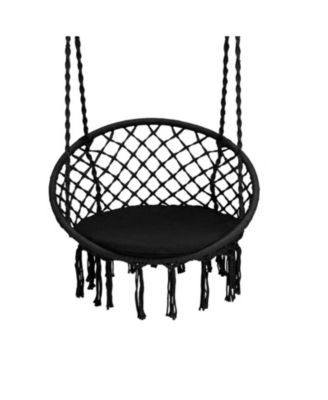 Cushioned Hammock Macrame Porch Swing Chair with Hanging Kit