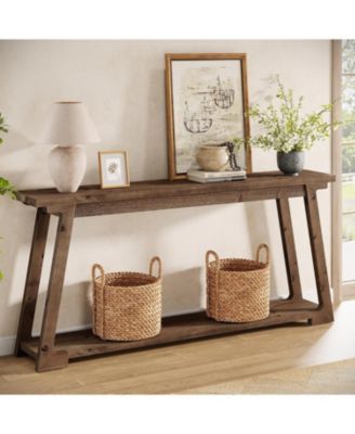 63" Solid Wood Console Table with 2-Tier Storage