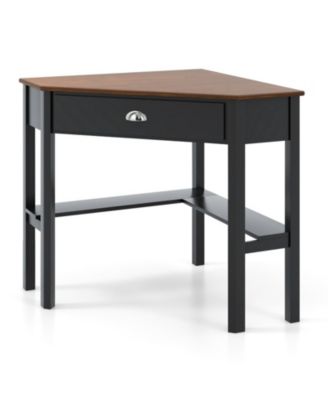 Corner Computer Desk with Drawer and 2 Open Shelves Pine Wood Frame