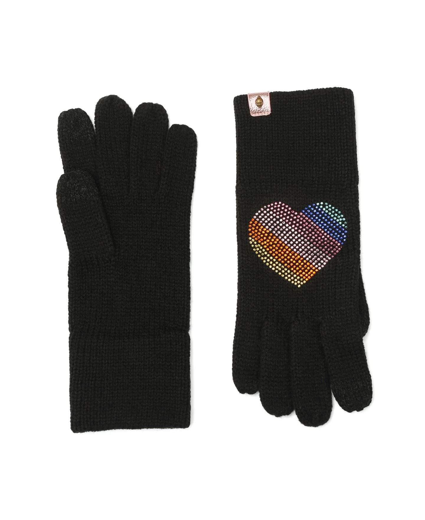 Женские перчатки Kurt Geiger London Hotfix Rainbow Heart Touchscreen, цвет: Чёрный — фото 3