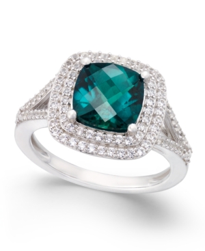image of Lab-Created Emerald (1-1/2 ct. t.w.) and White Sapphire (1/2 ct. t.w.) Ring in Sterling Silver