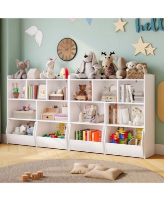 Set of 2 Kids Toy Storage Cabinet Bookshelf Organizer with Movable Drawers 3 Tier Open Shelves for Playroom Nursery Bedroom