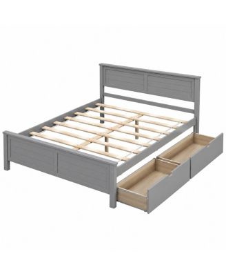 Modern Platform Bed Frame with 2 Storage Drawers and Headboard