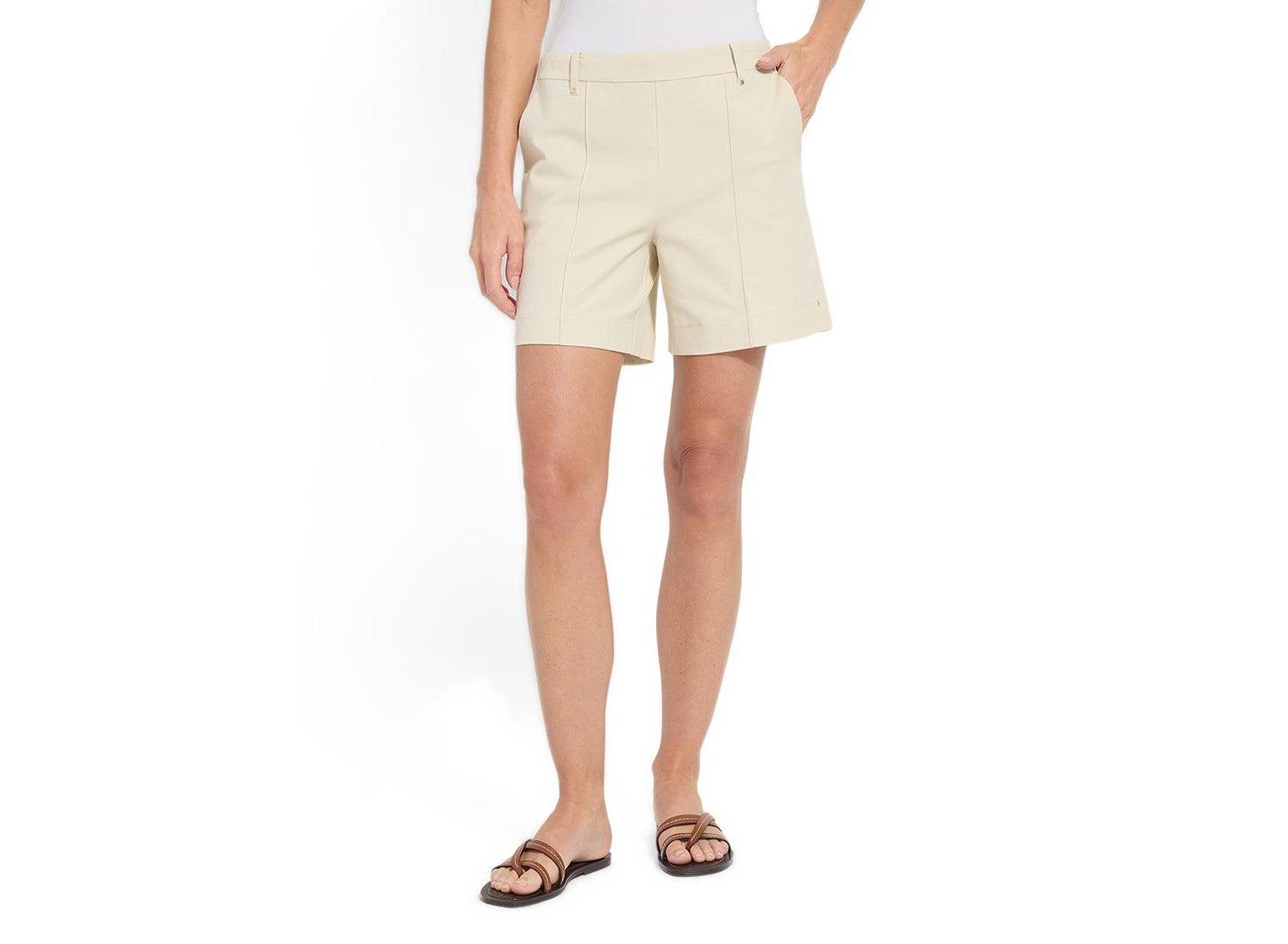 Women's Amanda Pull-On Mid-Rise Stretch-Twill Shorts, 6" Inseam