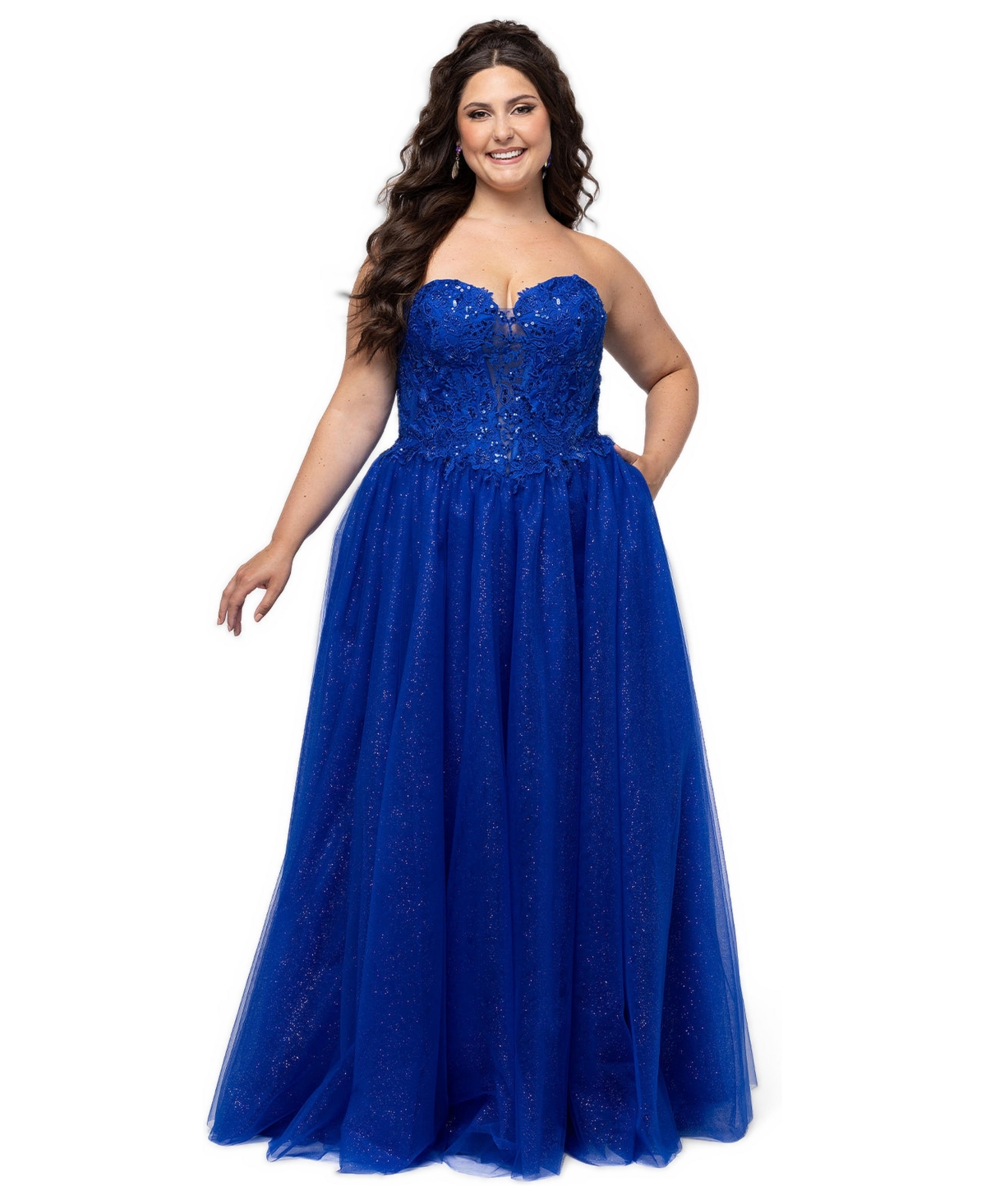 Sydney's Closet Plus Size The Night is Young Sparkle Sweetheart Ball Gown - Royal
