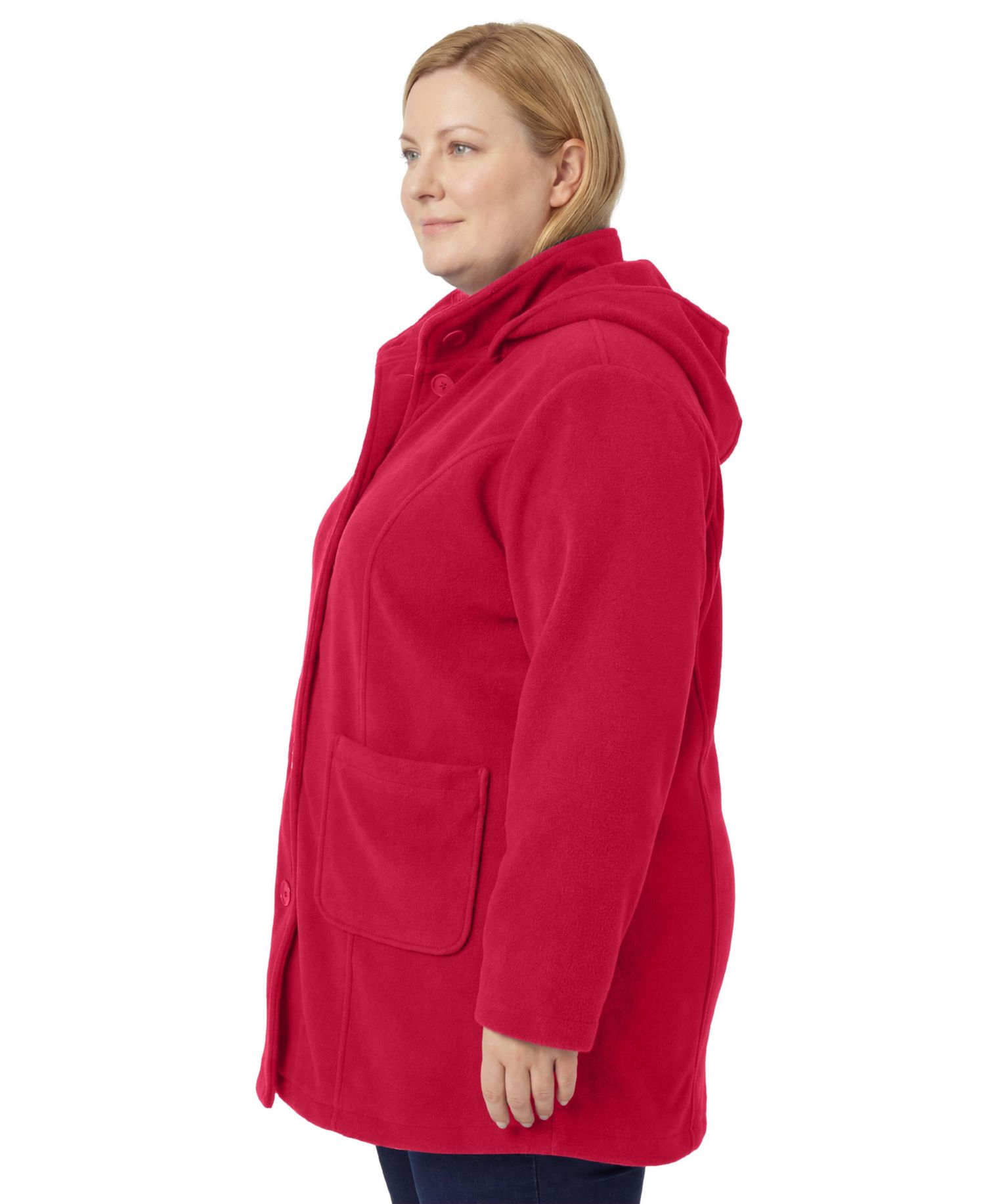 Plus Size Hooded A-Line Fleece Coat