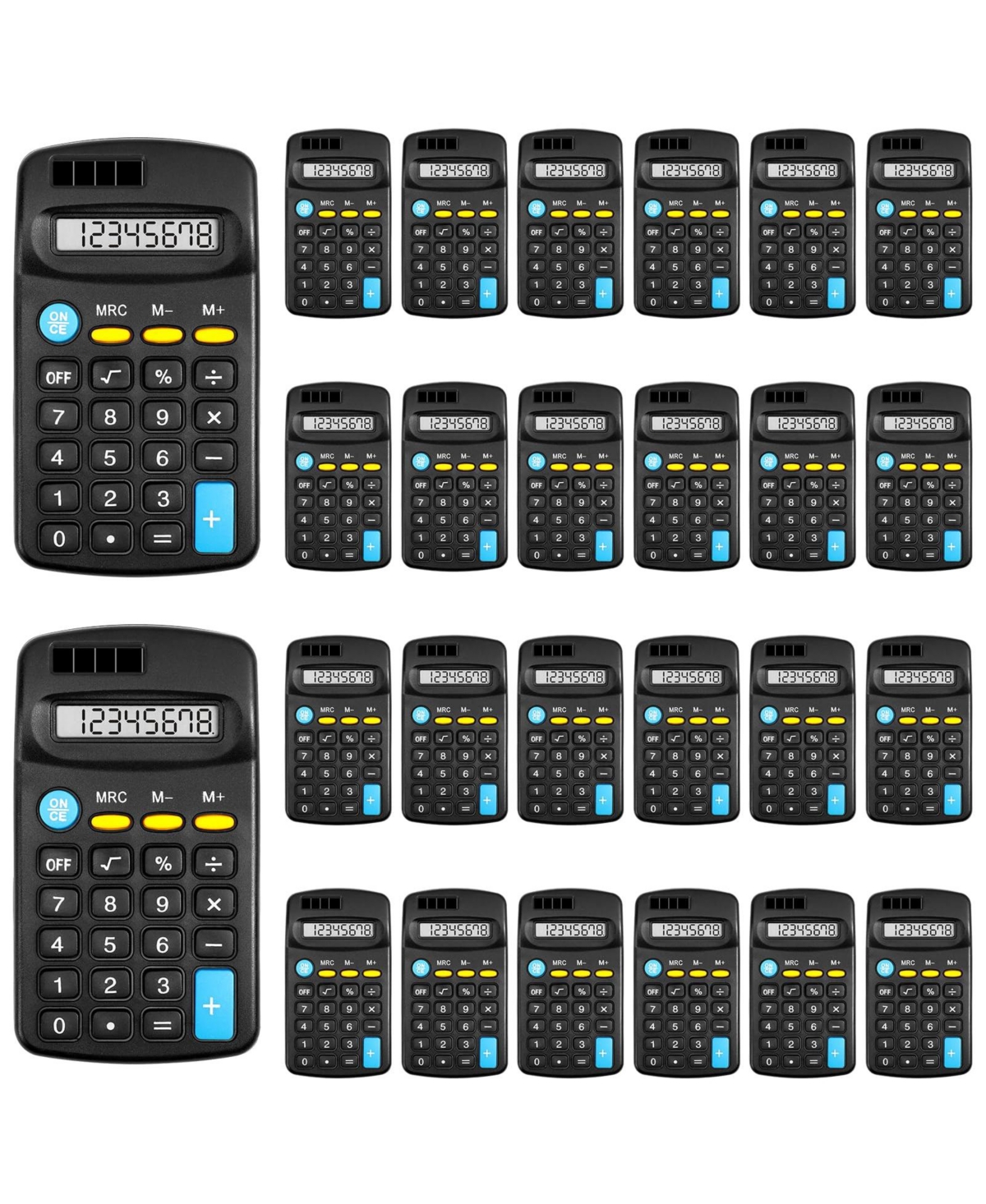Four Candies 24 Pack Mini Pocket Calculators Dual Powered Basic Office School Math Calculators