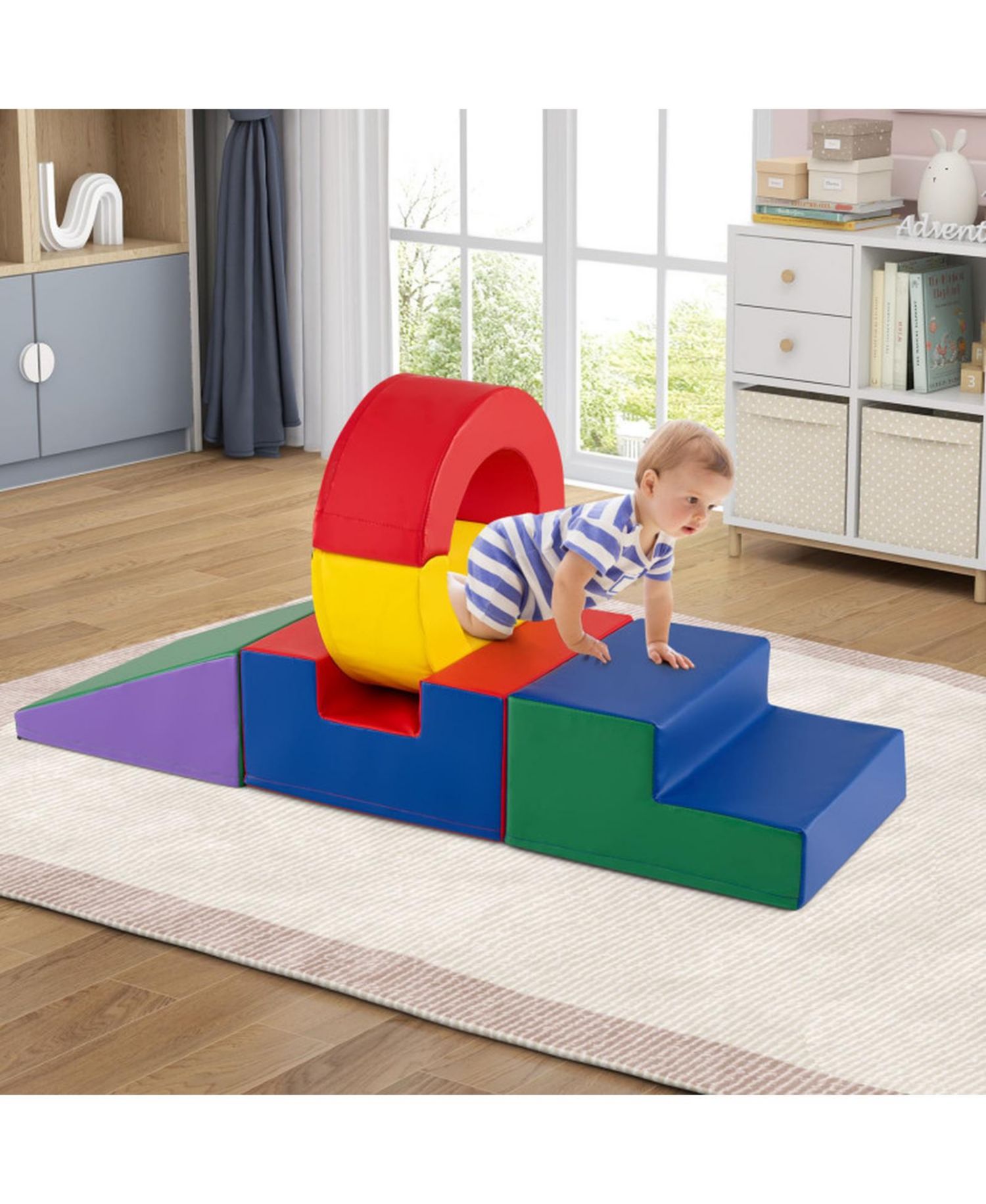5-Piece Soft Foam Climbing Block Set with Stairs and Ring Tunnel Shapes Ages 1