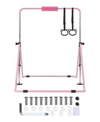 Kids Folding Gymnastics Kip Bar with 5 Adjustable Heights 2 Rings and 140 lbs Capacity for Home Training