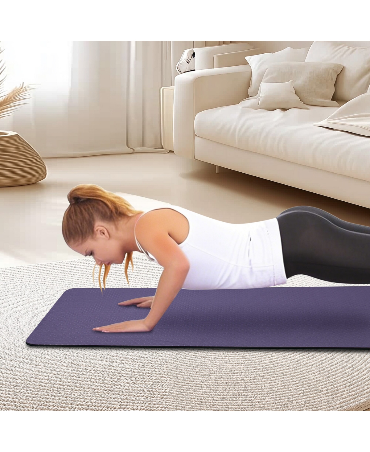 Zeny Tpe Yoga Mat 72"x24"x0.24",Dual Sided Non Slip Texture,Lightweight Roll Up Exercise Mat for Yoga,Pilates and Home Workouts - Purple multi