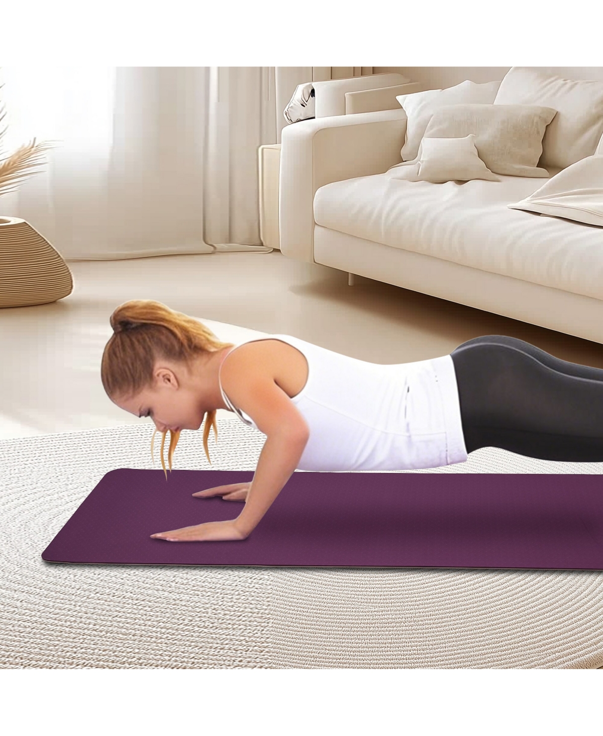 Zeny Tpe Yoga Mat 72"x24"x0.24",Dual Sided Non Slip Texture,Lightweight Roll Up Exercise for Yoga,Pilates and Home Workouts