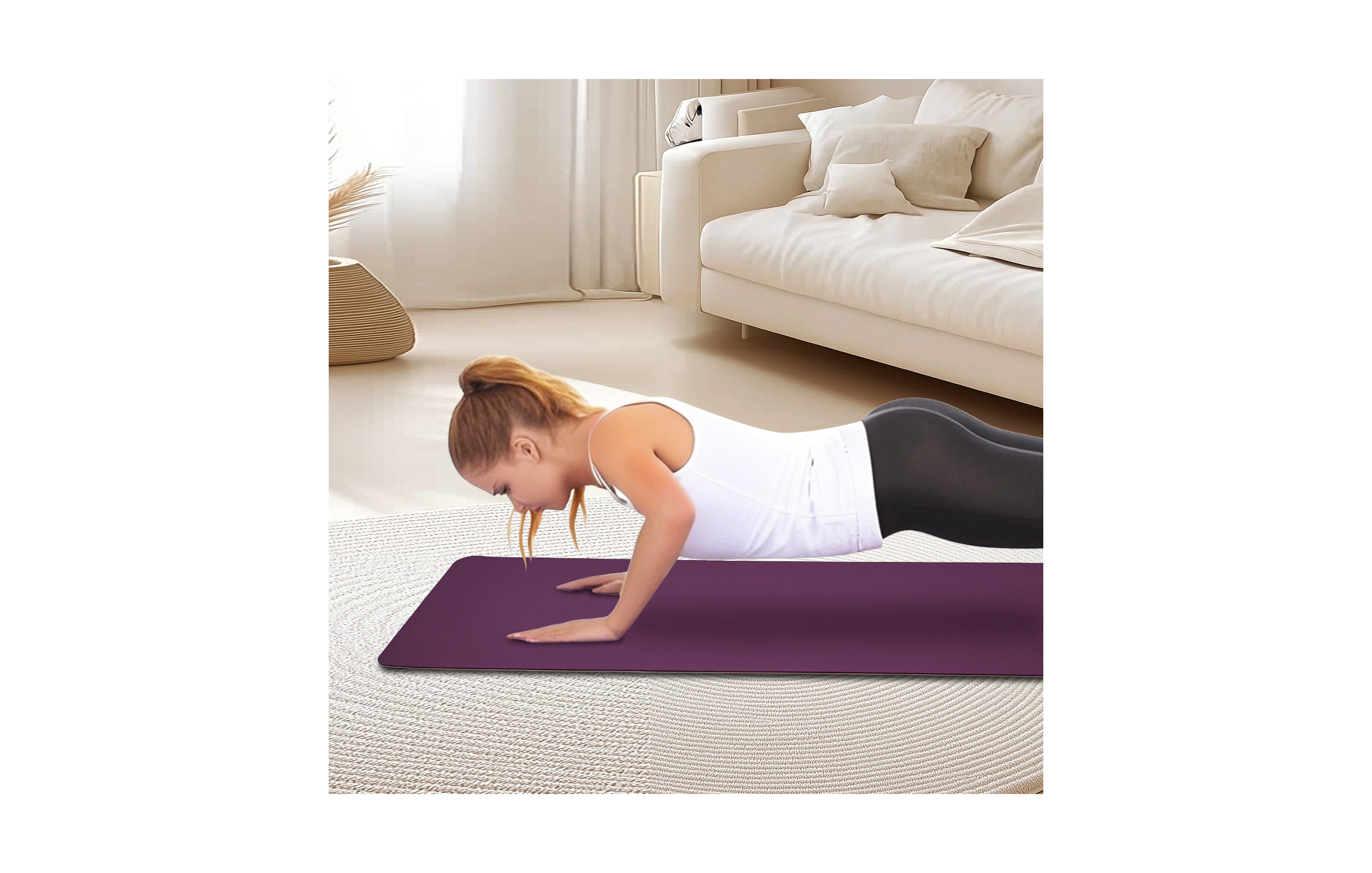 Zeny Tpe Yoga Mat 72"x24"x0.24",Dual Sided Non Slip Texture,Lightweight Roll Up Exercise for Yoga,Pilates and Home Workouts