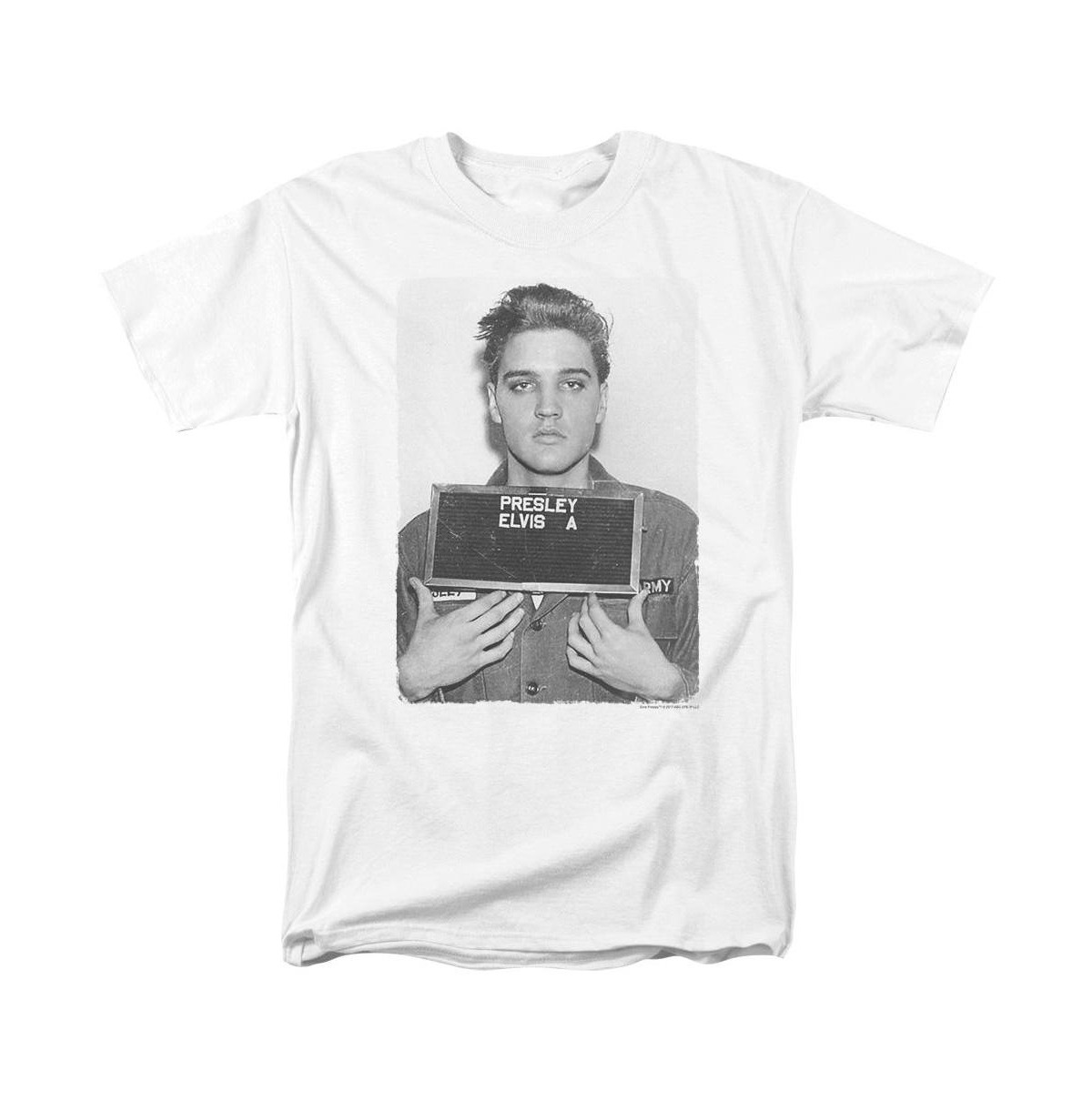 ELV867-AT-8 Elvis Presley Army Mug Shot Short Sleeve Adult 18-1 Mens T-Shirt Mens Regular Fit T-Shirt, White - 5X