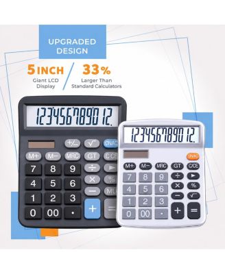 12 Digit Large Desktop Calculator Large LCD Display Big Buttons Solar Battery Power for Home Office Accounting