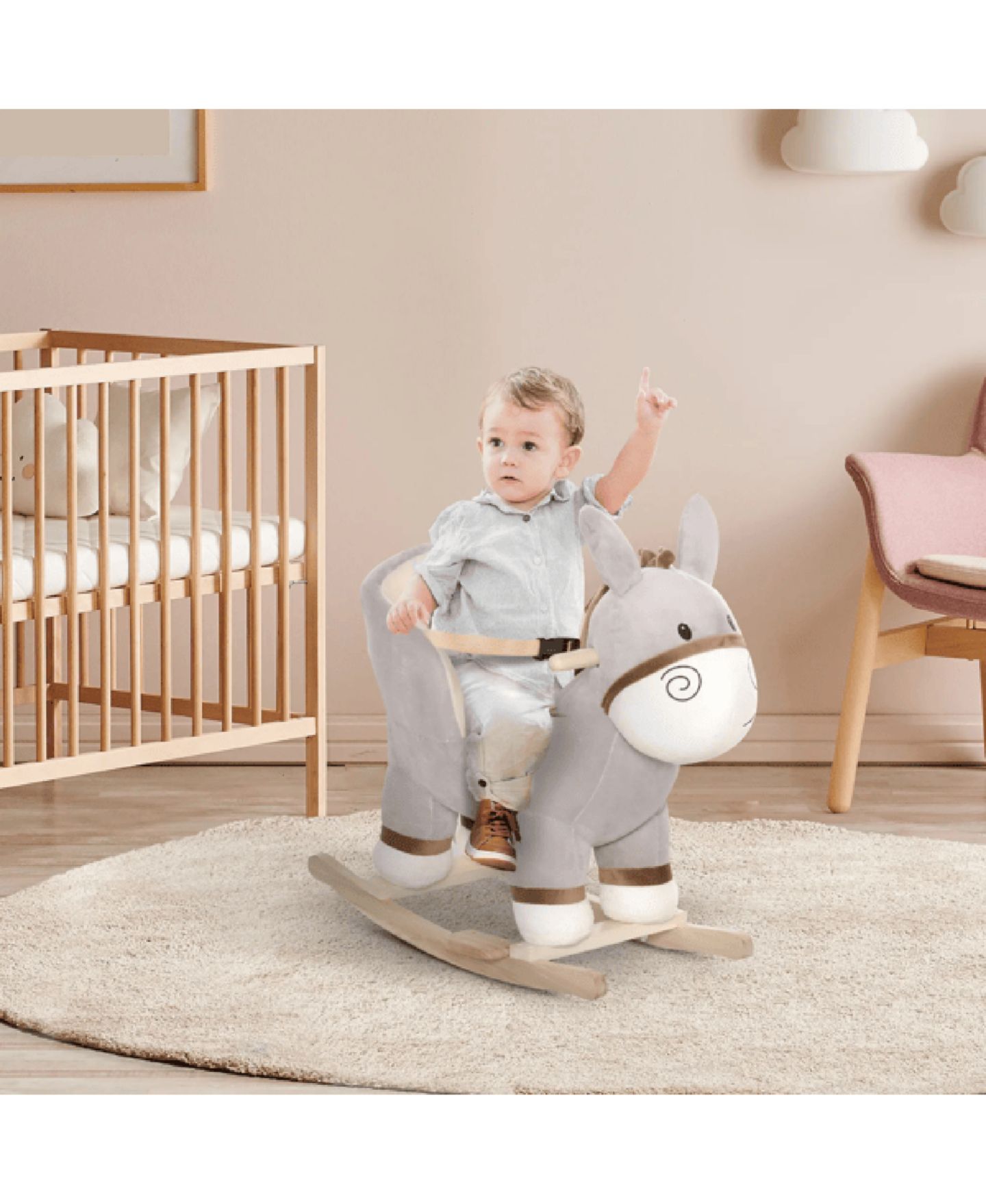 Детская игрушка SEVORLEY Steel and Wood Rocking Ride-On Toy with Safety Handle, Ages 18-36 Months, цвет: Белый — фото 3