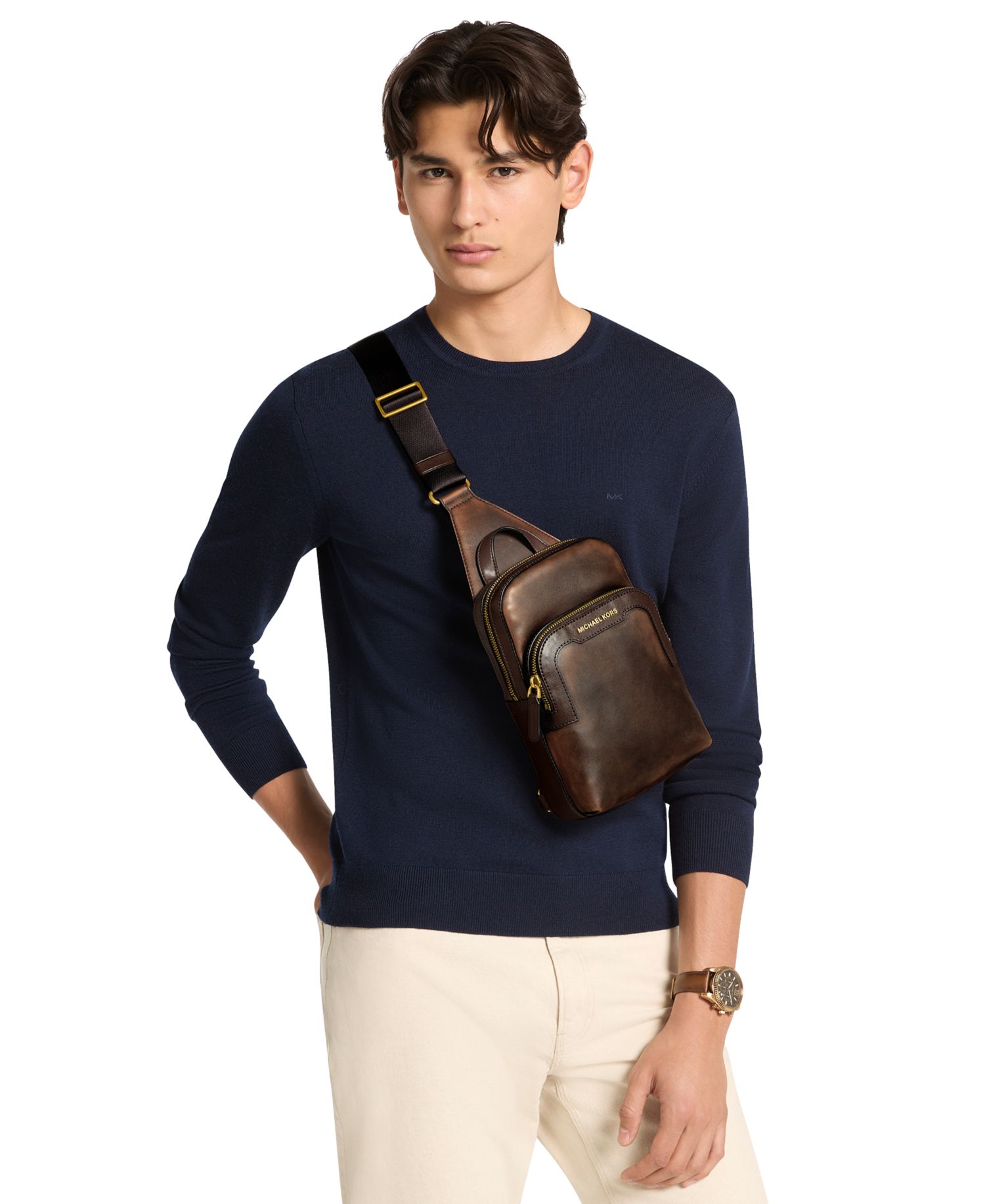 Men's Hudson Burnished Leather Crossbody Sling Bag