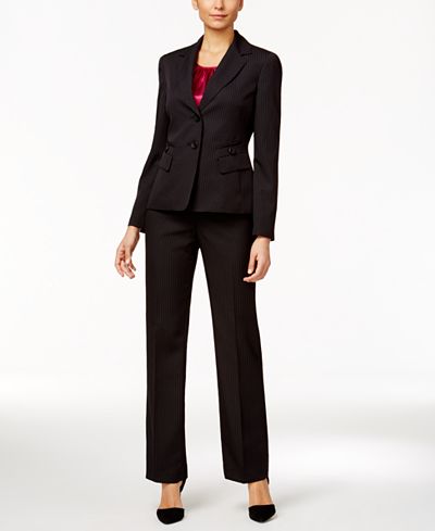 Le Suit Three-Piece Two-Button Pinstriped Pantsuit