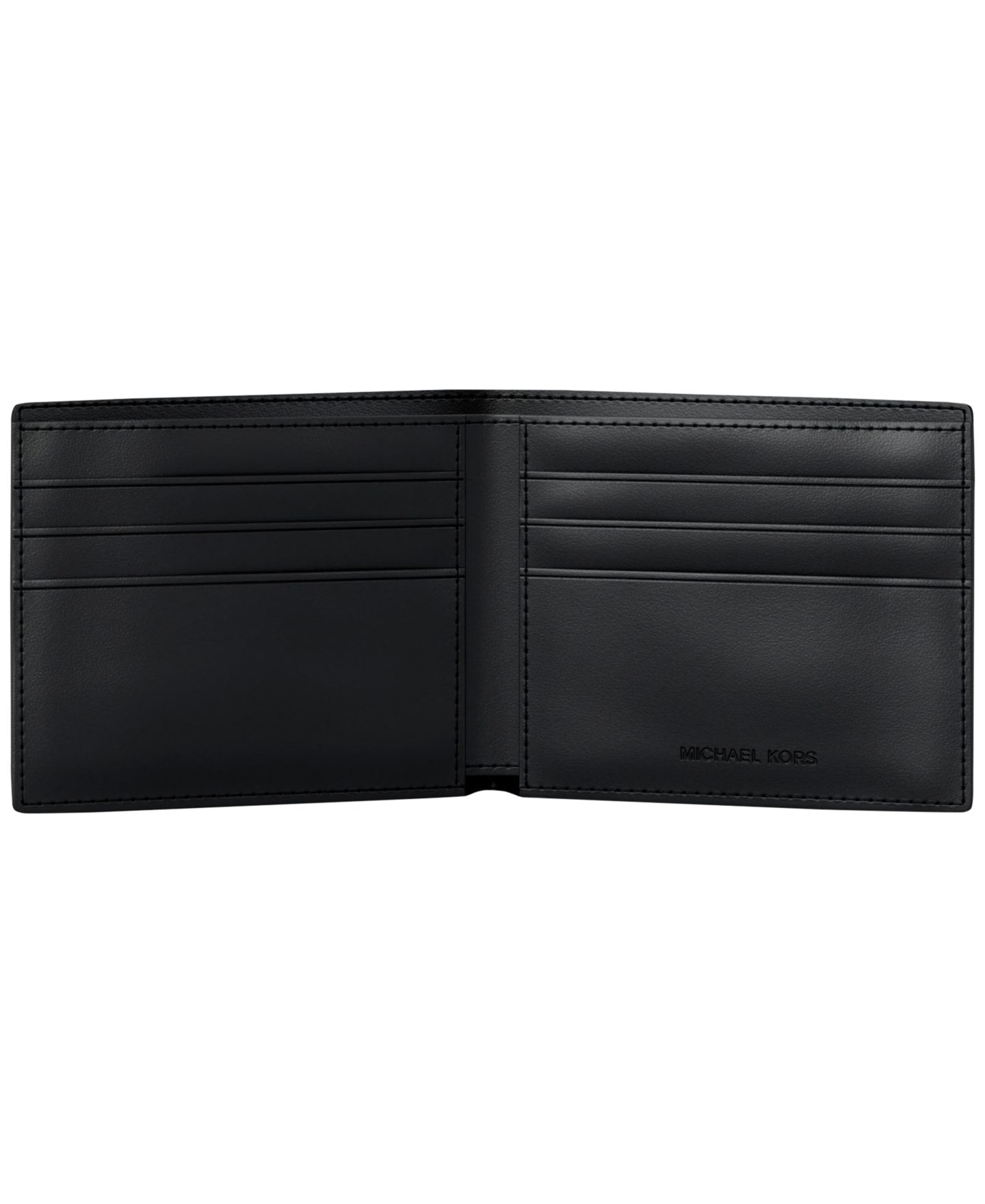 Мужской кошелёк Michael Kors Slim Bifold Signature Logo Print Faux Leather Wallet, цвет: Тёмно-зелёный разноцветный — фото 3