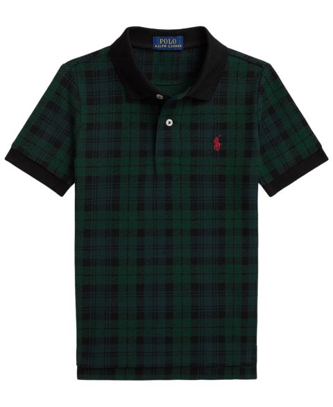 Поло Polo Ralph Lauren Plaid Short-Sleeve Polo Shirt для мальчиков, цвет: Зелёный / Чёрный