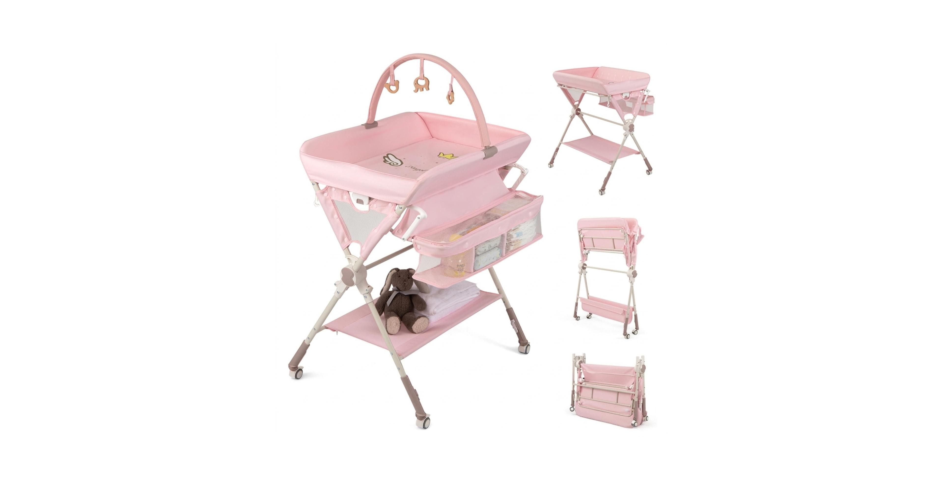 Gouun Portable Baby Changing Table on Lockable Wheels with Adjustable Height and Drying Rack