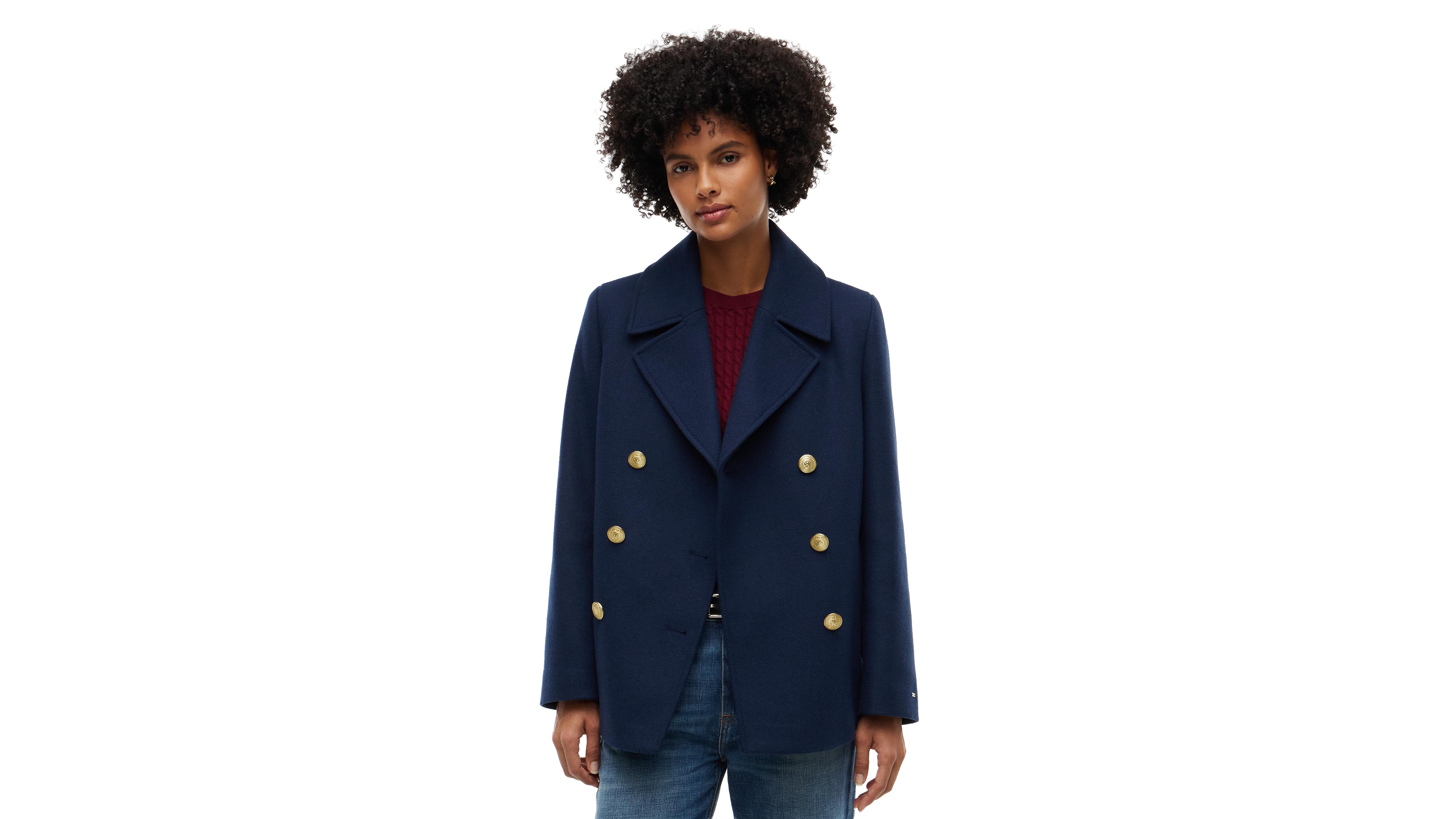 Tommy Hilfiger Women's Gold Button Double-Breasted Coat