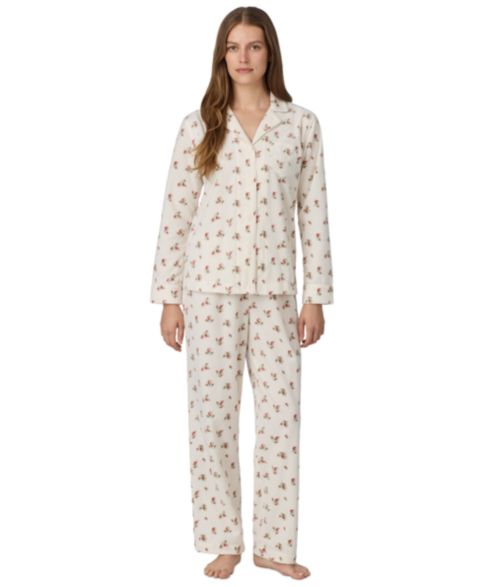 Пижамный комплект, флис, 2 предмета — Lauren Ralph Lauren, цвет: Кремовый с принтом
