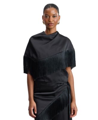 Women's Satin Turtleneck Open-Back Blouse