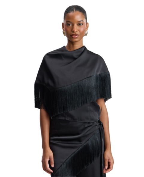 Женская блузка Avec Les Filles Satin Turtleneck Open-Back, цвет: Чёрный